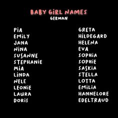 baby girl names in german on a black background