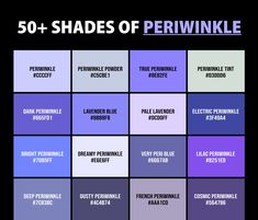 the 50 + shades of perwinkle poster is shown in purple, blue and white