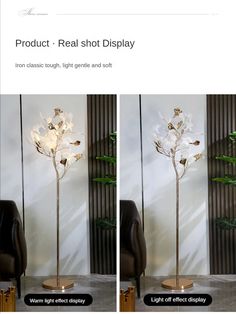 two pictures of the same flower in front of a white wall with text that reads, product real shot display