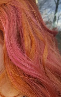 Red Hair With Pink Highlights, Pink And Orange Hair, Natural Red Hair, Ginger Hair Color, Hair Color And Cut, Dye My Hair, Hair Dye Colors, Orange Hair, Hair Inspo Color