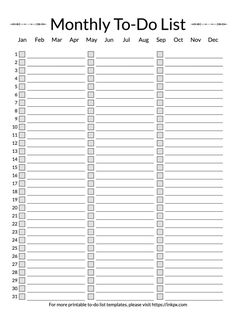 the printable to do list is shown in black and white, with numbers on each side