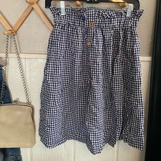 Adorable Blue And White Gingham Paper Bag Skirt With Buttons Down The Front. The Buttons Are Not Functional. This Is Such A Cute Skirt I Just Couldn’t Figure Out How To Style It. My Loss Is Your Gain As I Missed The Return Window. This Is New With Tags From A Little Boutique. The Waist Is Super Stretchy. Casual Skirt For Picnic, Casual Gingham Mini Skirt, Casual Gingham Cotton Skirt, Gingham Cotton Skirt For Day Out, Paper Bag Skirt, White Lace Skirt, Blue And White Gingham, Button Front Skirt, Button Up Skirts