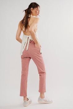 Our top-rate In My Feelings jeans — now a vintage-inspired trouser! Perfectly printed, these wear-with-everything pants are a staple pair in any wardrobe. **Fit:** Mid-rise, classic slim flare silhouette **Features:** Flat front and back, elastic waistband for pull-on ease, cropped inseam **Why We ❤ It:** Whether staying timeless with loafers or going casual with sporty sneakers, this pair has endless ways to wear. | In My Feelings Slim Crop Pants by Free People, Size: XL Retro Relaxed Fit Pants For Spring, Vintage Straight Leg Summer Pants, Vintage Straight Leg Pants For Summer, Retro Tapered Leg Summer Pants, Retro Bottoms With Five Pockets For Spring, Retro Spring Workwear Bottoms, Retro Mid-rise Pants For Work, Retro Mid-rise Workwear Pants, Retro Spring Pants For A Day Out