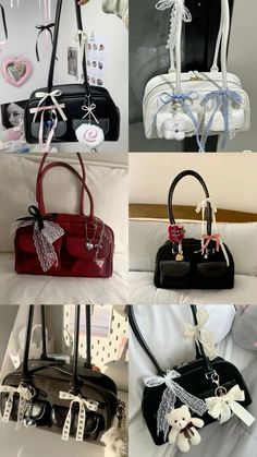 Not mine🌸 Girly Backpacks For College, Birkinfying Bag, Standoil Chubby Bag, Diy Bag Charm Ideas, Bag Charms Aesthetic, Aesthetic Handbags, Decorated Bags, My Style Bags, Handbag Essentials