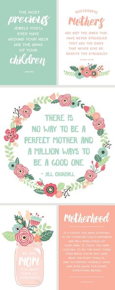 a quote from jl charles about motherhood with flowers in the center and an oval frame