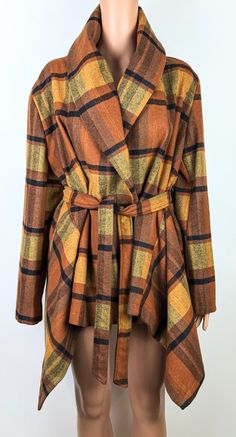 Chic Wish Woman Plaid Rabato in Caramel Belted Jacket Turn Down Shawl Collar size 2XL All purchases are carefully packaged and normally shipped within two days of payment receipt. Retro Long Coat For Fall, Fall Orange Blazer With Pockets, Vintage Brown Long Sleeve Outerwear, Retro Brown Long Sleeve Outerwear, Retro Brown Long-sleeved Outerwear, Oversized Retro Long Sleeve Outerwear, Caramel Long Sleeve Outerwear For Fall, Caramel Long Sleeve Fall Outerwear, Casual Brown Blazer For Fall