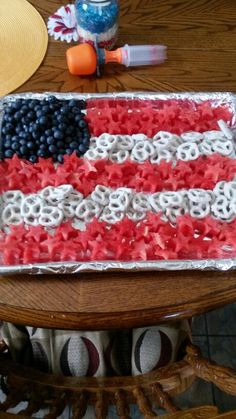 an american flag cake with red, white and blue frosting