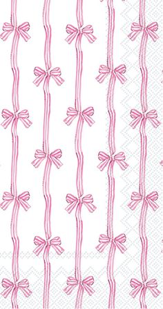 pink ribbon on white paper with polka dots and bow tie design in the center, as well as two rows of bows