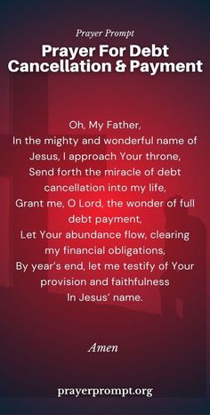 prayer for debt, camelellation & payment with the words in red and black