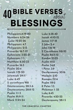 the ten bible verses about blessings are displayed on a glass window with drops of water