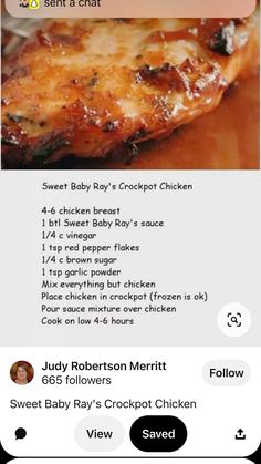 Sweet Baby Rays Crockpot Chicken, Baby Ray, Sweet Baby Ray, Healthy Slow Cooker, Nigella Lawson, Slow Cooker Recipes Healthy, Crockpot Dishes, Crockpot Recipes Slow Cooker, Crockpot Meals