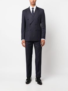 Find FURSAC Pinstripe-print Double-breasted Suit on Editorialist. navy blue/chalk white virgin wool pinstripe print Jacket: peak lapels double-breasted button fastening two front flap pockets chest welt pocket long sleeves buttoned-cuff sleeves English rear vents straight hem belt loops Trousers: straight leg pressed crease adjustable side straps two side slash pockets two rear button-fastening jetted pockets Tailored Pinstripe Suits With Double-breasted Button Fastening, Business Pinstripe Double-breasted Suit With Double Button Closure, Double-breasted Pinstripe Suit With Double Button Closure, Pinstripe Double-breasted Suit For Business, Tailored Striped Suits With Double Button Closure, Tailored Striped Suit With Double-breasted Fastening, Striped Double-breasted Suit With Double Button Closure, Pinstripe Double-breasted Business Suit, Classic Pinstripe Suit With Double-breasted Button Fastening