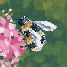 a painting of a bee on a pink flower