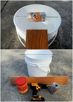 two pictures showing how to build a diy ice bucket