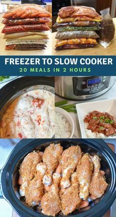 freezer to slow cooker meals in 2 hours with the instructions for how to make them