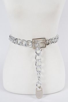 This bold chain link belt adds a touch of edge to any outfit. Its big design makes a statement, while the links add a unique touch. Elevate your look with this confident and chic accessory! Final Sale (note this is made of iron and is slightly heavy and noisy) Approx Width 1” Length 49” Edgy Chain Link Belt With Chain Strap, Edgy Chain Link Belt, Edgy Metal Chain Belt, Adjustable Silver Metal Chain Belt, Edgy Metal Chain Belt For Party, Edgy Silver Chain Belt, Metal Chain Belt With Silver Chain Link, Metal Silver Chain Link Waist Chain, Silver Metal Chain Link Waist Chain