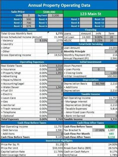 a spreadsheet for the annual property operating data