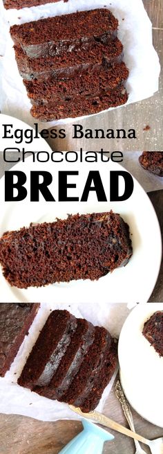 an eggless banana chocolate bread is cut into slices