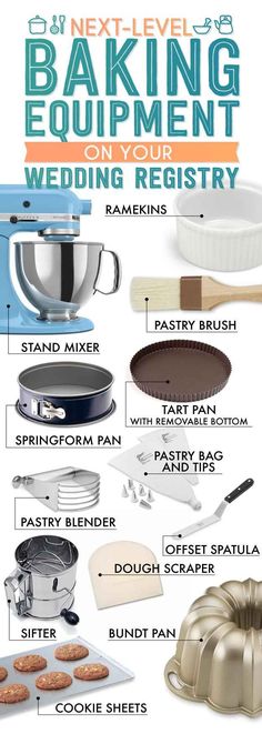 a poster with different types of baking equipment