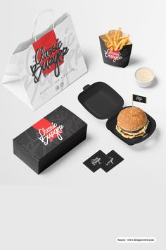 an image of a burger and fries packaging