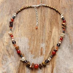 Multi-gemstone beaded necklace, 'Radiant Charm' - Multicolored Multi-Gemstone Beaded Necklace from Thailand Mexican Silver Jewelry, Orange Caramel, Gemstone Beaded Necklace, Jewellery Necklace, Gem Necklace, Caramel Brown, Handcrafted Necklace, Lovely Jewellery, Eye Necklace