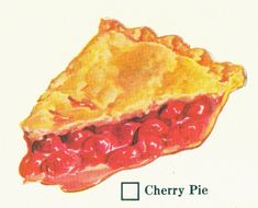 a piece of pie with cherries on it and the words cherry pie written below