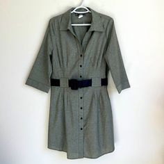 Nwot Montana Jeans Cotton Gray Green Denim Shirt Dress Button Down With Black Belt Material: 100% Cotton Next Business Day Shipping Fitted Casual Shirt Dress For Work, Spring Office Wear Button-up Shirt Dress, Fitted Button-up Belted Shirt Dress, Fitted Belted Button-up Shirt Dress, Fitted Fall Shirt Dress With Placket, Fitted Shirt Dress With Placket For Fall, Office Wear Button-up Shirt Dress, Fitted Button-up Cotton Shirt Dress, Spring Office Wear Shirt Dress With Button Closure