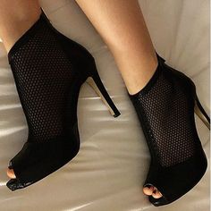 null Party Ankle Boots With Padded Ankle, Party Ankle-high Booties With Padded Ankle, Party Booties With Padded Ankle, Open Toe Booties For Night Out, Chic Mesh Heels With Round Toe, Black Image, Fabulous Shoes, Hot Shoes, Girl Shoes