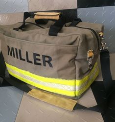 a large bag sitting on top of a checkered floor