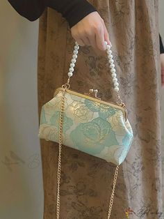 Bird in Bag - Elegant Floral Painted Clutch Bag with Metal Chain Elegant Spring Bags With Chain Detail, Chain Pattern, Elegant Floral, Bird In Bag, Bag Bag, Square Bag, Metal Chain, Color Blocking, Clutch Bag