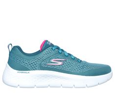 Enjoy clean and cushioned comfort wearing Skechers GO WALK Flex - Kali. This vegan lace-up walking design features an engineered mesh upper, lightweight ULTRA GO cushioning, a Skechers Air-Cooled Goga Mat , and Flex Pillars for added stability and cross-training movement. | Skechers Women's GO WALK Flex - Kali Sneaker | Medium Width | Skechers Air-Cooled Goga Mat breathable insole with high-rebound cushioning | Lightweight, responsive ULTRA GO cushioning | Multi-surface stabilized and flexible traction with Flex Pillars for cross training activities | Ultra-lightweight Skechers Soft Stride cushioning foam for added comfort | Crafted with 100% vegan materials Training Activities, Skechers Go Walk, Train Activities, Wide Shoes, Skechers Women, Comfort Wear, Cross Training, Shopping Hacks, Pink Fashion