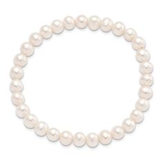 6-7mm semi-round white freshwater cultured pearl stretchable bracelet. Measures approximately 1/4"W. Classic Stretch Bracelet With Pearl Beads, Single Strand Pearl Beaded Bracelets, Classic White Pearl Stretch Bracelet, Classic Hypoallergenic Beaded Bracelets, Hand-strung Classic Round Pearl Bracelet, Classic Hand-strung Round Pearl Bracelet, Hypoallergenic Pearl Bracelets, Stretch Bracelet, Stretch Bracelets