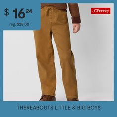 These Thereabouts pull-on pants for little and big boys' tick all the boxes in terms of versatility, style, and comfort. They're made from a twill cotton-blend and feature a regular-fit, an elastic-drawstring waistband, side and back slip pockets, and a straight-leg silhouette. Team them with a t-shirt and sneakers for a casual, everyday outfit. Front Style: Flat FrontClosure Type: Drawstring, Full ElasticFit: Regular FitPockets: 2 Side Slip Pockets, 2 Back Slip PocketsRise: At WaistFiber Conte… Brown Husky, Pants Brown, Everyday Outfit, Casual Everyday, Pull On Pants, Drawstring Waistband, Big Boys, Everyday Outfits, Husky