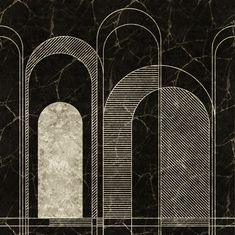 an artistic black and white drawing of arches on a marble background with text that reads,