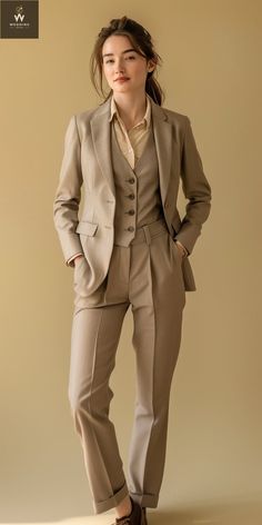 Introducing our Elegant Beige 3-Piece Women's Suit - a sophisticated ensemble that redefines modern elegance. Crafted with precision, this suit is designed to make you look and feel your best in any professional or formal setting. ### The Blazer Our impeccably tailored blazer features a classic single-breasted design, accentuated with sleek, minimalist lines. The notched lapels and structured shoulders lend a sharp, authoritative silhouette, while the high-quality fabric ensures a comfortable fi