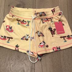 New With Tags Yellow Si: Xs Super Cute Puppy Print Cute Cotton Pajama Shorts For Vacation, Cute Short Sleepwear For Loungewear, Playful Short Sleepwear For Spring, Playful Short Sleepwear For Sleepovers, Playful Pajama Shorts For Loungewear, Playful Short Sleepwear For Bedtime, Playful Stretch Loungewear Shorts, Playful Cotton Sleepwear For Vacation, Playful Pajama Shorts For Pajama Party