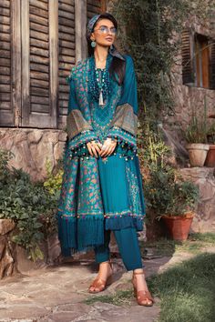 Cherry Blue Embroidered Pakistani Salwar Kameez Traditional Salwar Suit Maria B Lawn, Pakistani Designer Clothes, Embroidered Shawl, Pakistani Salwar, Pakistani Salwar Kameez, Luxury Wear, Maria B, Dyed Linen, Linen Suit