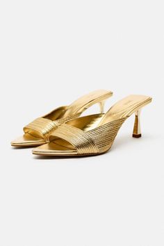 METALLIC SANDALS - Gold | ZARA United States Blazers Shoes, Metallic Sandals, Gold Shoes, Gold Sandals, Zara Shoes, Dream Shoes, Skorts, Shoes Trainers, High Heel Sandals