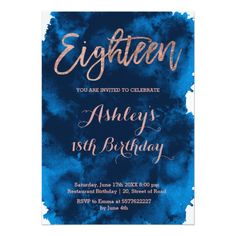 a blue birthday party card with gold foil lettering