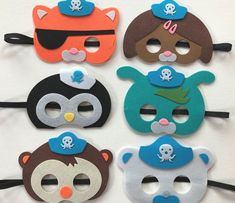 six masks with different designs on them