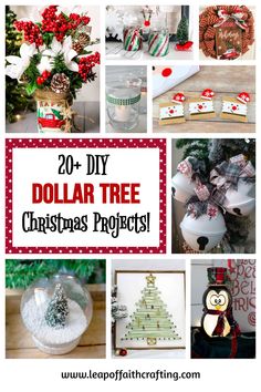 collage of christmas crafts and decorations with text overlay that reads 20 diy dollar tree christmas projects