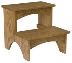 a small wooden step stool with one foot on the ground and two steps up to it