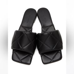 Bottega Veneta Womens Padded Lio Sandals In Black Size 36 Eu (Same As Us Size 6), Brand New - Only Worn Once - No Scuffs On Bottom, Pristine Condition (The Only Small Sticky Part On The Bottom Of Shoe Is From Taking The Sticker Off!) Item Info Quilted Lambskin Slip-On Sandals In Black. Square Toe Logo Embossed At Tonal Padded Nappa Footbed Leather Outsole In Tan With Rubber Injections Supplier Color: Black Upper: Lambskin. Sole: Leather, Rubber. Made In Italy. Evening Flat Sandals With Padded Heel, Designer Black Square Toe Sandals, Designer Black Sandals With Square Toe, Designer Sandals With Padded Flat Heel, Black Flat Sandals With Padded Heel, Designer Black Sandals With Padded Heel, Bottega Veneta Heels, Dark Brown Ankle Boots, Bottega Veneta Sandals