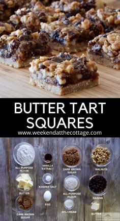 butter tart squares with different ingredients and text overlay that says butter tart squares