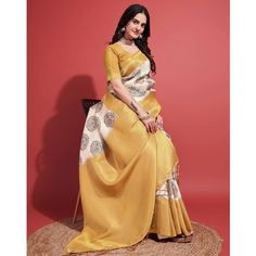 Yellow & Off White colored saree is made from banarasi silk fabric which is highlighted with beautiful digital printed with weaving work as shown. comes along unstitched banarasi silk blouse piece which you can customise as per your design/style. Occasion - You can wear this saree for party, festivals, functions and ideal for any fashionista. Note:- the actual product may differ slightly in color and design from the one illustrated in the images when compared with computer or mobile screen. Meas Unstitched Saree With Digital Print, Festive Unstitched Digital Print Saree, Pre-draped Saree For Diwali With Digital Print, Festive Digital Print Saree For Eid, Festive Silk Digital Prints, Festival Yellow Sets With Digital Print, Festive Digital Print Saree With Unstitched Blouse, Unstitched Digital Print Saree For Eid, Traditional Saree With Digital Print For Eid