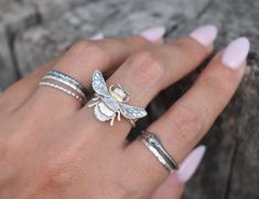 Bumble Bee Ring, Bumble Bee Jewelry, Bee Ring, Bee Jewelry, Gold Bee, Save The Bees, Saturday Sunday, Ring Silver, Bumble Bee