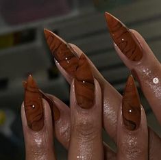 brown marble stiletto, almond nails Sculpted Nails, Stiletto Nails Designs, October 27, Marble Nails, Brown Nails, Fancy Nails