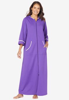 Lounge around comfortably with our long Baby French Terry robe. Perfect to unwind the day in and snuggle in its hood with kangaroo pockets. Three-quarter Terry Cloth Robe, Terry Robe, Robes For Women, Plus Size Robes, One Piece Clothing, One Piece Pajamas, Tunic Tank Tops, Swimsuits For All, Hoodie Dress