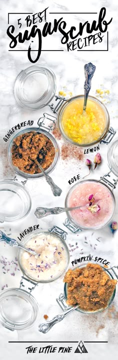 Why buy expense sugar scrubs when you can make them at home with just 2 ingredients? Check out our 5 favorite recipes :) Sugar Scrub Homemade Recipe, Homemade Sugar Scrub, Sugar Scrub Homemade, Homemade Scrub, Sugar Scrub Recipe, Sugar Scrub Diy, Diy Scrub, Scrub Recipe