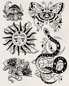 the sun and moon tattoo designs are on display in this drawing book, which is part of